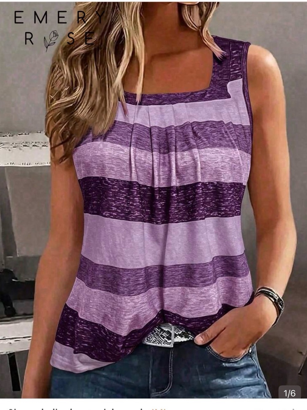 Emery Rose Purple Striped Tank Top